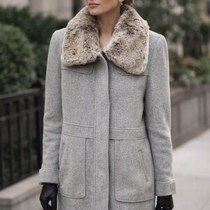 LOFT Gray Pea Coat with Faux Fur Collar